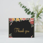 Trendy Indure Gold Floral Black Hartelijk dank Briefkaart (Staand voorkant)