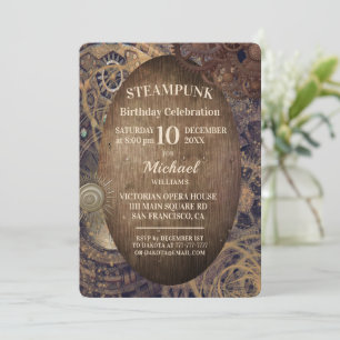 Trendy Industrial Steampunk Party Invitation Kaart