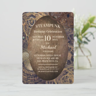 Trendy Industrial Steampunk Party Invitation Kaart