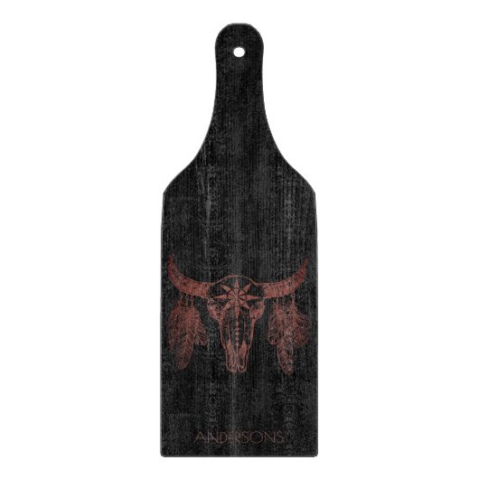 Trendy inheemse buffel veren zwart hout snijplank (Voorkant)