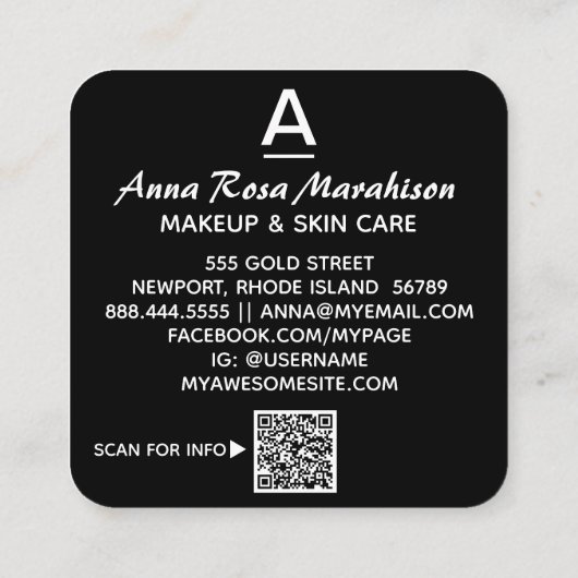 ~* Trendy INITIAAL Abstracte QR LOGO FOTO Aqua Vierkante Visitekaartje (Achterkant)