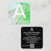 ~* Trendy INITIAAL Abstracte QR LOGO FOTO Aqua Vierkante Visitekaartje (Voorkant / Achterkant)