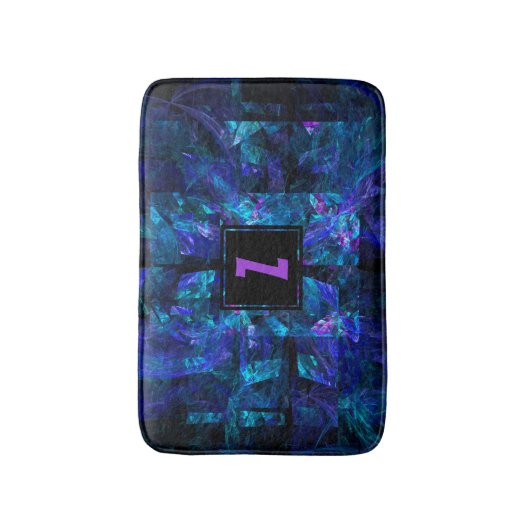 Trendy Initiaal Letter Monogram Shimmering Blue Badmat (Voorkant Verticaal)