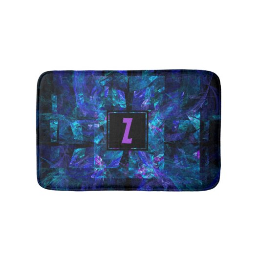 Trendy Initiaal Letter Monogram Shimmering Blue Badmat (Voorkant)