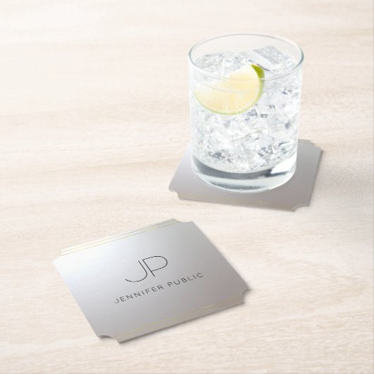 Trendy Initiaal Monogram Gold Silver Sjabloon Kartonnen Onderzetters (Insitu)