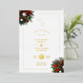 Trendy Initialen Bloemen Kerstboeketten Foto Folie Uitnodiging (Staand Voorkant)