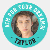 Trendy Inspirerend Turquoise Sport Foto Ronde Sticker (Voorkant)