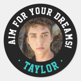 Trendy Inspirerend Zwart Wit Naam en foto Ronde Sticker