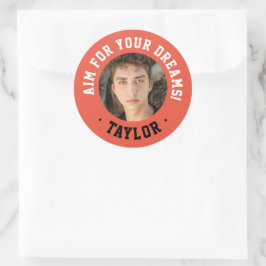 Trendy Inspirerende Rode En Witte Sportfoto Ronde Sticker