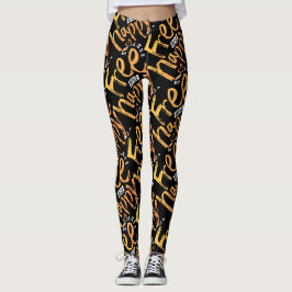 Trendy Inspirerende Zwarte Gele Geborstelde Script Leggings