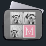Trendy Instagram Photo Collage Custom Monogram Laptop Sleeve<br><div class="desc">Moderne Pastel Roze en Grijs - Gebruik 3 vierkante foto's om een uniek en persoonlijk cadeau te creëer. Of je kunt de hipster puppy houden en een trendy keepslag maken. Als u de afbeeldingen moet aanpassen,  klik op het aanpassingshulpmiddel om veranderingen aan te brengen.</div>