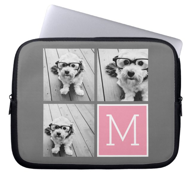 Trendy Instagram Photo Collage Custom Monogram Laptop Sleeve (Voorkant)