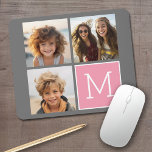 Trendy Instagram Photo Collage Custom Monogram Muismat<br><div class="desc">Moderne Pastel Roze en Grijs - Gebruik 3 vierkante foto's om een uniek en persoonlijk cadeau te creëer. Of je kunt de hipster puppy houden en een trendy keepslag maken. Als u de afbeeldingen moet aanpassen,  klik op het aanpassingshulpmiddel om veranderingen aan te brengen.</div>