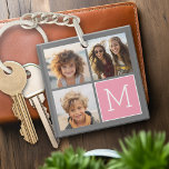 Trendy Instagram Photo Collage Custom Monogram Sleutelhanger<br><div class="desc">Moderne Pastel Roze en Grijs - Gebruik 3 vierkante foto's om een uniek en persoonlijk cadeau te creëer. Of je kunt de hipster puppy houden en een trendy keepslag maken. Als u de afbeeldingen moet aanpassen,  klik op het aanpassingshulpmiddel om veranderingen aan te brengen.</div>