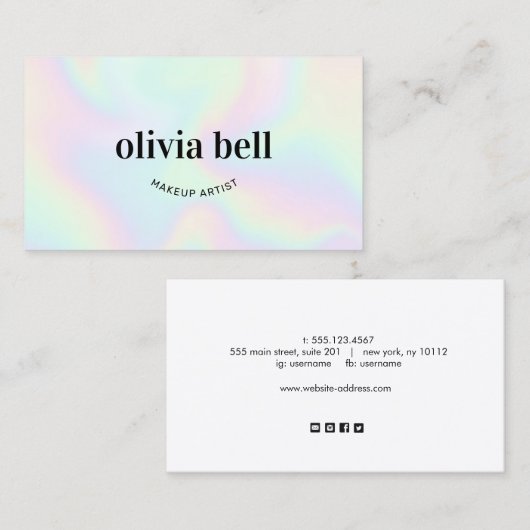 Trendy Iridescent Abstracte Makeup Artist Visitekaartje (Voorkant / Achterkant)