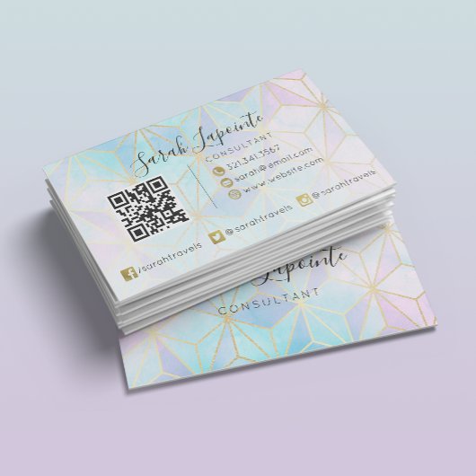 Trendy Iridescent & Pastel Geometric QR Code Visitekaartje
