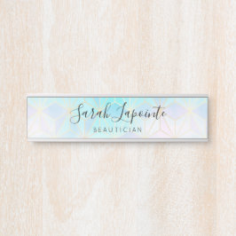 Trendy iriserend & pastelgeometrisch patroon deurbordje