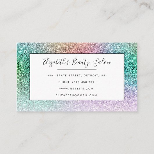 Trendy iriserende glitter make-up artiest haar sal visitekaartje (Achterkant)