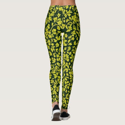 Trendy Italiaanse olijfblaadjes patroon, groene bl Leggings (Achterkant)