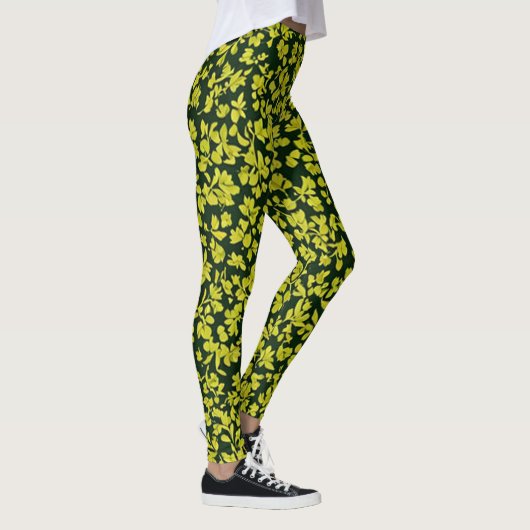 Trendy Italiaanse olijfblaadjes patroon, groene bl Leggings (Rechts)