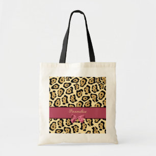 Trendy Jaguar print met roze lint en naam Tote Bag
