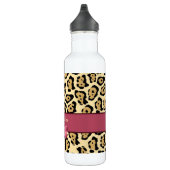 Trendy Jaguar print met roze lint en naam Waterfles (Rechts)