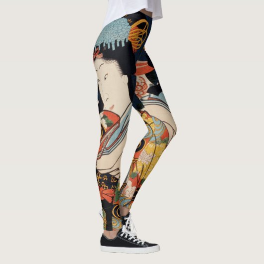Trendy Japanse  Kunst Geisha Aziatisch kleurrijk  Leggings (Rechts)