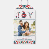 Trendy "Joy" Boho Bauble Foto met kerstfeestdag Cadeaulabel (Voorkant)
