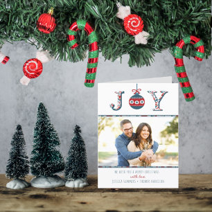 Trendy "Joy" Boho Bauble Fotokerst Feestdagen Kaart