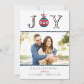 Trendy "Joy" Boho Bauble FotokerstKaart Feestdagenkaart (Voorkant)