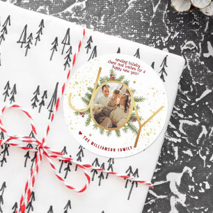 Trendy Joy Dennentakken Krans Kerst Foto Ronde Sticker