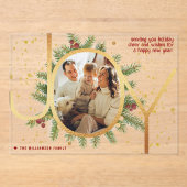 Trendy Joy Pine Boughs Krans Foto Kerst Kaart Acryl Uitnodigingen (Voorkant)