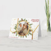 Trendy Joy Pine Boughs Krans Kerstfoto Feestdagen Kaart (Voorkant)