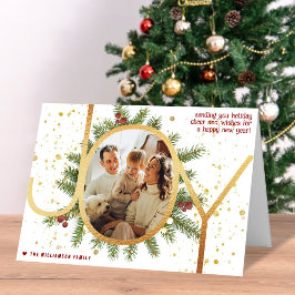Trendy Joy Pine Boughs Krans Kerstfoto Feestdagen Kaart