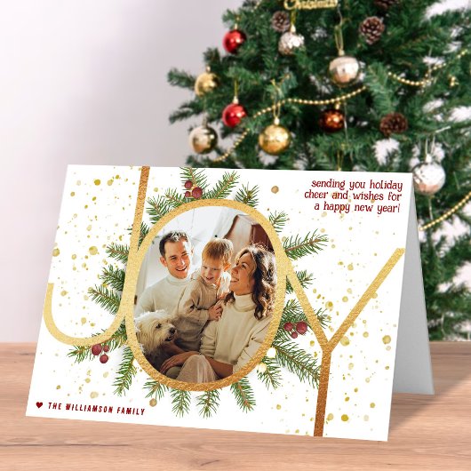 Trendy Joy Pine Boughs Krans Kerstfoto Feestdagen Kaart