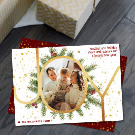 Trendy Joy Pine Boughs Krans Kerstfoto Feestdagenkaart