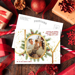 Trendy Joy Pine Boughs Krans Kerstfoto Feestdagenkaart