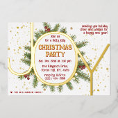 Trendy Joy Pine Boughs Wreath Christmas Party Folie Uitnodiging (Voorkant)