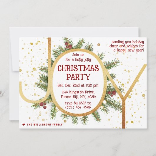Trendy Joy Pine Boughs Wreath Christmas Party Kaart (Voorkant)