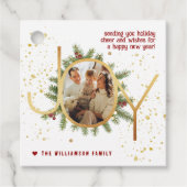 Trendy Joy Pine Boughs Wreath Christmas Photo Bedankjes Labels (Voorkant)