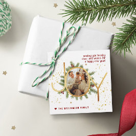 Trendy Joy Pine Boughs Wreath Christmas Photo Bedankjes Labels