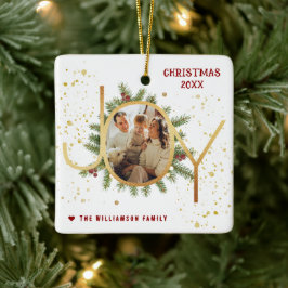 Trendy Joy Pine Boughs Wreath Christmas Photo Keramisch Ornament