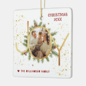 Trendy Joy Pine Boughs Wreath Christmas Photo Keramisch Ornament (Links)