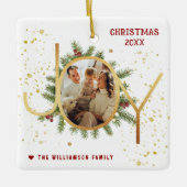 Trendy Joy Pine Boughs Wreath Christmas Photo Keramisch Ornament (Voorkant)