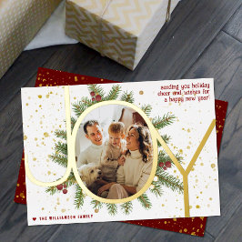 Trendy Joy Pine Boughs Wreath Christmas Photo Real Folie Feestdagenkaart