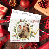 Trendy Joy Pine Boughs Wreats kerstfoto Real Folie Feestdagen Briefkaart