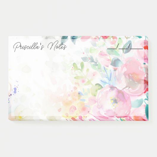 Trendy Joyful Waterverf Flowers 10" x 6" Post-it® Notes (Voorkant)