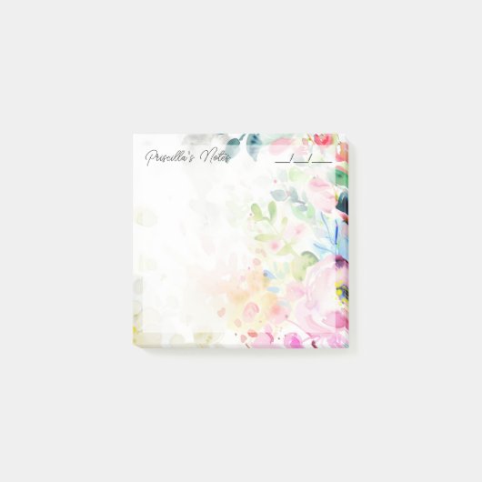 Trendy Joyful Waterverf Flowers 3" x 3" Post-it® Notes (Voorkant)