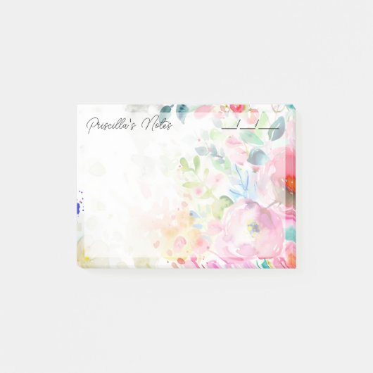Trendy Joyful Waterverf Flowers 4" x 3" Post-it® Notes (Voorkant)