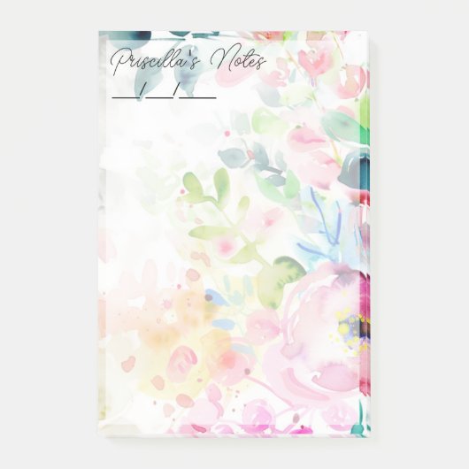 Trendy Joyful Waterverf Flowers 4" x 6" Post-it® Notes (Voorkant)